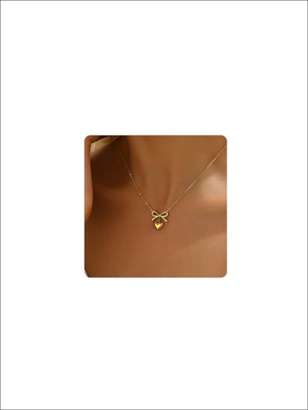 Dainty Bow Pendant Necklace 18K Gold Plated Stainless Steel Adjustable
